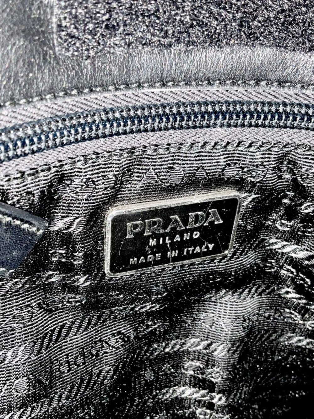 Vintage PRADA Canvas & Leather Crossbody Bag Black Beige Logo. Made in Italy - Picture 3 of 9